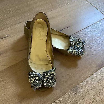 $39 • Buy J.Crew Bow Sequin Peep Toe Slip On Sandals Size 9.5