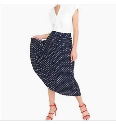 J. Crew Navy Polka Dot Pleat Midi Skirt 0 XS  • $25