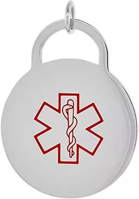 Surgical Stainless Steel Medical Alert ID Tag Pendant 1 Inch Round 24 Inch Long • $16.49