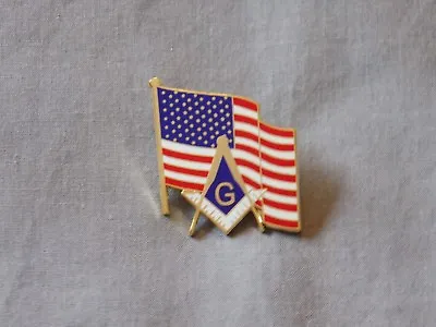 Large US Flag Square Compass Lapel Tac Pin Masonic Freemason NEW! • $9.95