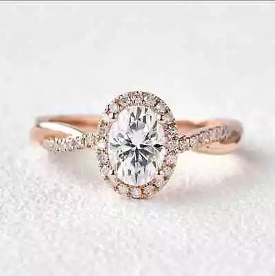 14k Rose Gold Plated 2.2 CTW Oval Cut Certified Moissanite Bridal Wedding Ring • $163.99