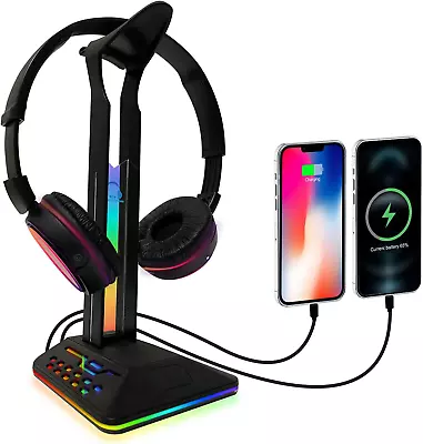 $38.13 • Buy RGB Headphone Stand, Gaming Headset Holder Hanger With 2 USB Ports, 7 Lighting M