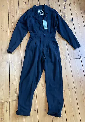 *BNWT* RIVER ISLAND Black Denim Boilersuit 80s Utility Jumpsuit UK 10 Rrp £60 • £27.50