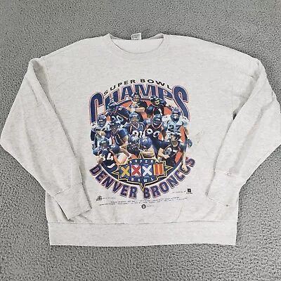 VINTAGE Denver Broncos Sweatshirt Mens Large Gray Sweater Super Bowl 97 Champs • $40