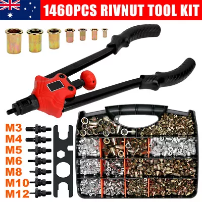 Heavy Duty Rivet Nut Riveter Rivnut Nutsert Gun Riveting Tool Kit Thread M3-12 • $105.95