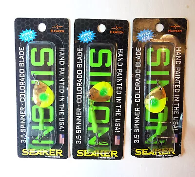 3 NIP Hawken Simon Spinner's Hyper UV Colorado Blade ~ Chartreuse/Green Dot • $11.99