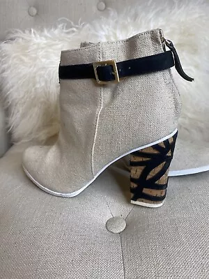 Miss Albright Anthropologie Textile Booties Ankle Boots Cork Heel Sz 7.5M • $47