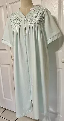 Miss Elaine Long Front Zip Robe Short Sleeve Mint Green Smock Yoke NWT $56 • $29.99