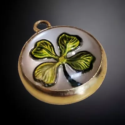 Vtg Four Leaf Clover Bubble Charm Intaglio Reverse Painted Crystal Gold Sterling • $39.98