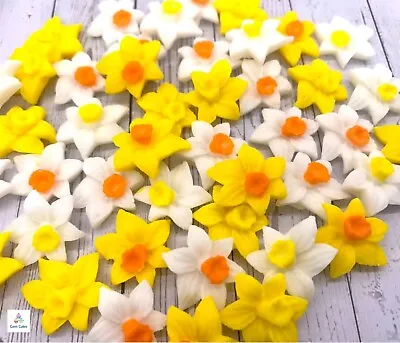 Edible Mixed Daffodils Fondant Sugar Flowers Cake Toppers Birthday Wedding • £5.49
