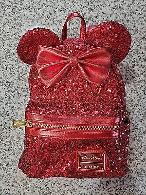 Lightly Used Disney Parks Red Sequin Minnie Mouse Loungefly Mini Backpack! • $99.95