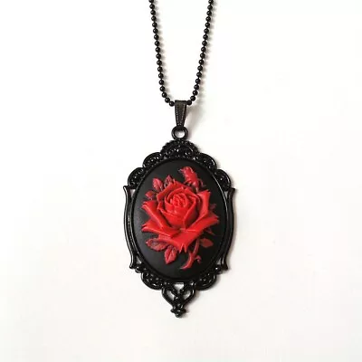 Vintage Black Red Rose Cameo In Thorns Necklace Gothic Pendant  For Women Girls • $1.93