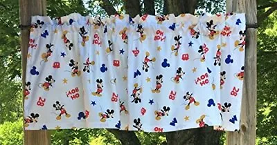Handmade Mickey MouseValance Sewn In Mickey Mouse Oh Boy White Cotton Fabric • $18.04