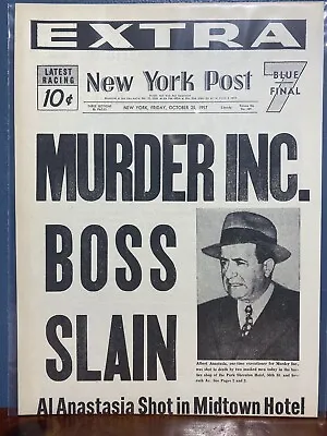 Vintage Newspaper Headline ~murder Inc. Boss Slain~ Al Anastasia New York 1957 ~ • $14.49