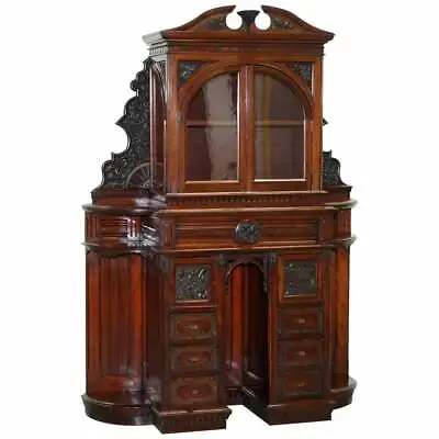 Very Rare Hand Carved Walnut Victorian Cabinet With Drawers Cupboards 188cm Tall • $1867.65