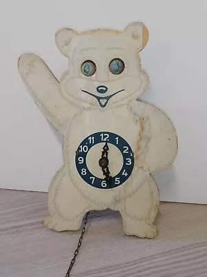 1950s TEDDY SNOW CROP CLOCK WITH MOVING EYES Needs Repair/No Pendulum Weight • $55.96