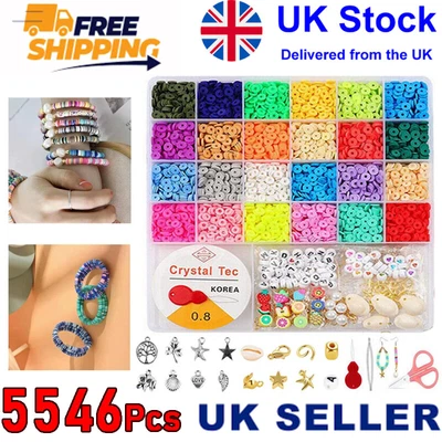 £9.79 • Buy 5546 Pcs Polymer Clay Spacer Flat Beads Set For Jewellery Bracelet Making Kit UK