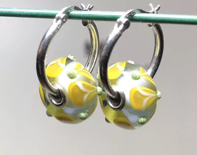Trollbeads OOAK Yellow Green Petals Bead Earrings • $124.34