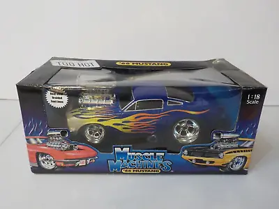 P Muscle Machines 1:18 Die Cast ‘66 Mustang Blue Flames  Braided Fuel Lines • $99.99