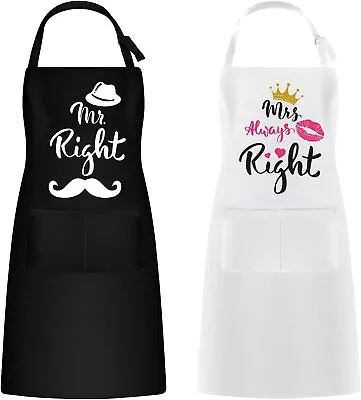 LAMEK 2PCS Mr & Mrs Apron Couples Kitchen Aprons With Adjustable Strap For Me... • £15.37