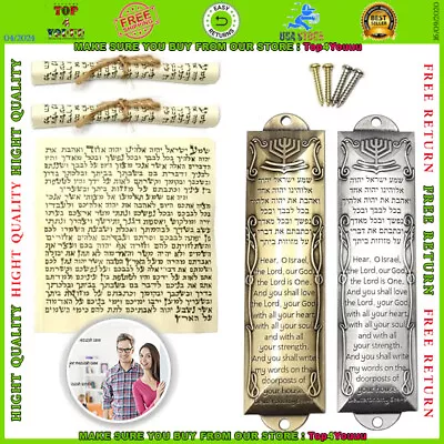 Mezuzah With Scroll For Door Set Of 2 Mezuzah Cases Scrolls Metal With English • $16.99