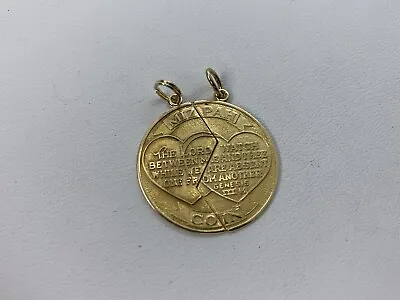 Jene 14k Solid Yellow Gold Friendship Mizpah Coin Pendant 4.6 Grams Two Pieces • $374.99