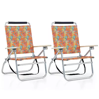 2 Pack Folding Chair Beach Chair Lay Flat Reclining Adjustable For Lawn Patio • $82.99