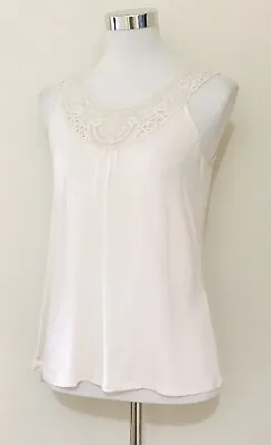 $12 • Buy Forever New Size 6 Top Cream Lace Sequin Detail Sleeveless Stretch Cut-Out
