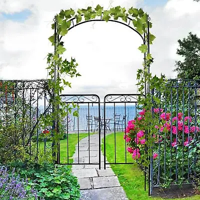 Garden Arch With Gate Outdoor Patio Trellis Arbor For Climbing Plants Archway • £87.95