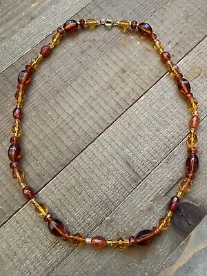 Vintage Unique Baltic Amber & Crystal Beaded Bead Necklace Stand 20 Inch 12KGF • $24.99