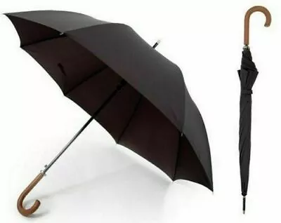 Classic Walking Stick Umbrella Crook Handle Long Black Wedding Brolly  • £14.99