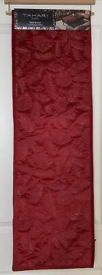 Tahari Home Table Runner Red Velvet 14x90 Quilted Embroidered Pine Cones • $37.99