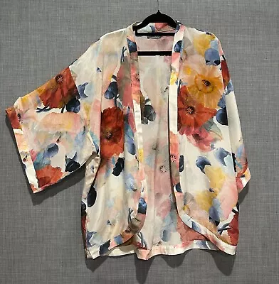 Floral Pattern Silk Jacket - Squeak - M/L  Poppy Silk Kimono  • $52.50
