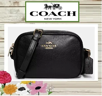 NWT COACH CA069 MINI JAMIE Leather CAMERA Crossbody Bag In BLACK Gold Tone Hdwr • $254.65