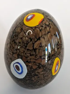 Murano Style Egg Shaped Art Glass Paperweight Black & Gold • $30