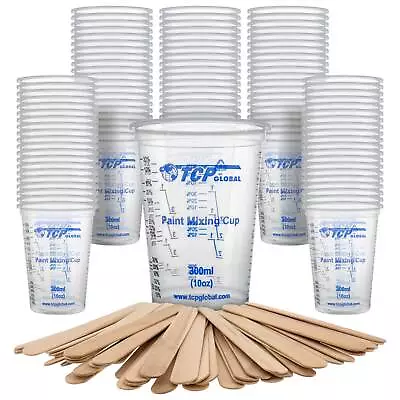 100 - 10 Oz (300ml) Disposable Flexible Graduated Plastic Mixing Cups 50 Sticks • $19.99