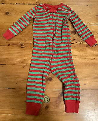 Hanna Andersson 80 Cm 18 To 24 Months Pajamas Christmas Green Red Stripe • $8.50