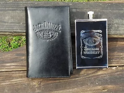 Jack Daniels Leather Wallet And 3oz Hip Flask Gift Set - Embossed - Old No. 7 • £86.77