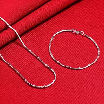 925 Silver Women Men CHAIN Pretty Wedding Bracelet Necklace Jewelry Set Hot Gift • $3.90