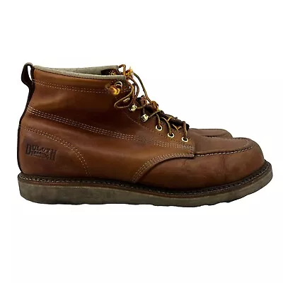 Duluth Mens 14 Work Boots Brown Leather Lace Up Moc Toe Vibram Slip Resistant • $39.94