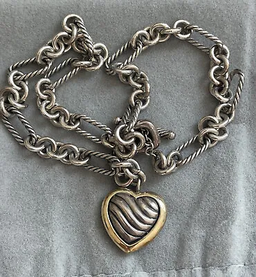 Authentic David Yurman 16  Cable Heart Charm Figaro Necklace • $575
