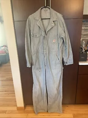 Vintage Penny Big Mac Coveralls Mens 40s Gray 1950s Striped Workwear Sanforized • $45