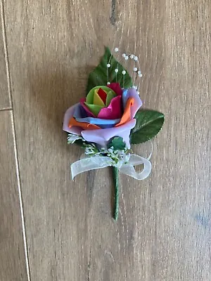 Wedding Flowers Artificial Buttonhole Rose Gypsophila Pearl Corsage 27 Colours • £3.90