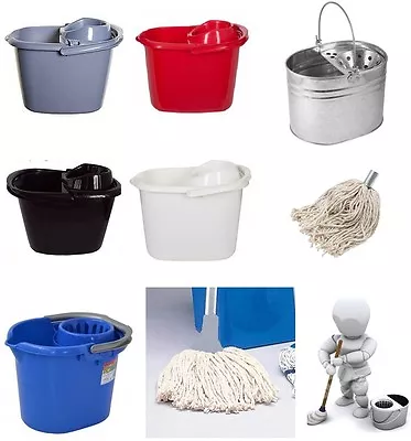 14 LTR Plastic Metal Mop Bucket Cleaning Basket Commercial Home Office Mop Head • £11.90