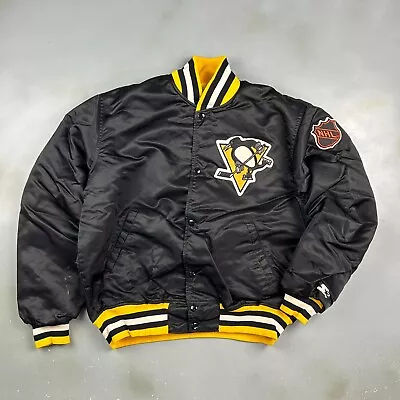 VINTAGE 80s | Pittsburgh Penguins NHL Starter Nylon Bomber Jacket Sz L Adult • $150