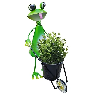 Frog Garden Ornament Planter Stand Wheelbarrow Animal Statue Outdoor Sculptures • £13.99