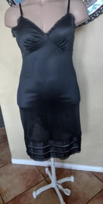 $14.99 • Buy Vintage Black Lacy Satiny Luxurious Nylon Full Slip Size 42 