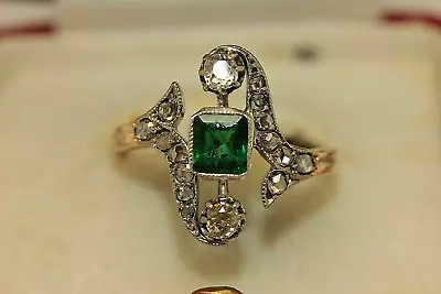 Vintage 1930's Women's Wedding Ring 14K Yellow Gold Over 2 Ct Simulated Emerald • $105.34