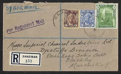 Zanzibar To Uk Air Mail 1shilling Registered Cover 1946 • $0.99