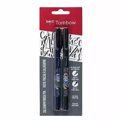 NEW Tombow Fudenosuke Calligraphy Brush Tip Pens Set Hard/Soft Black Au Stock • $14.20